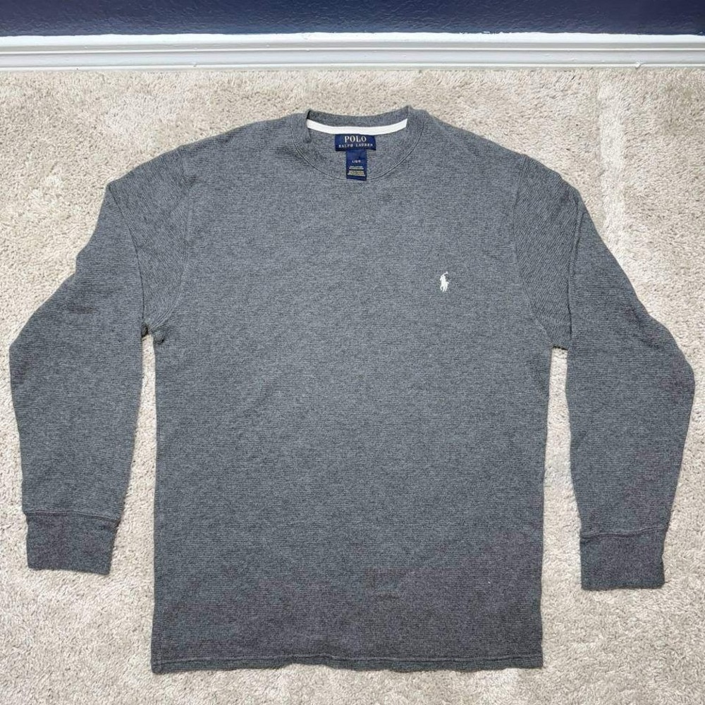 Polo Ralph Lauren Mens Gray Waffle Knit Thermal Long Sleeve Shirt Large L